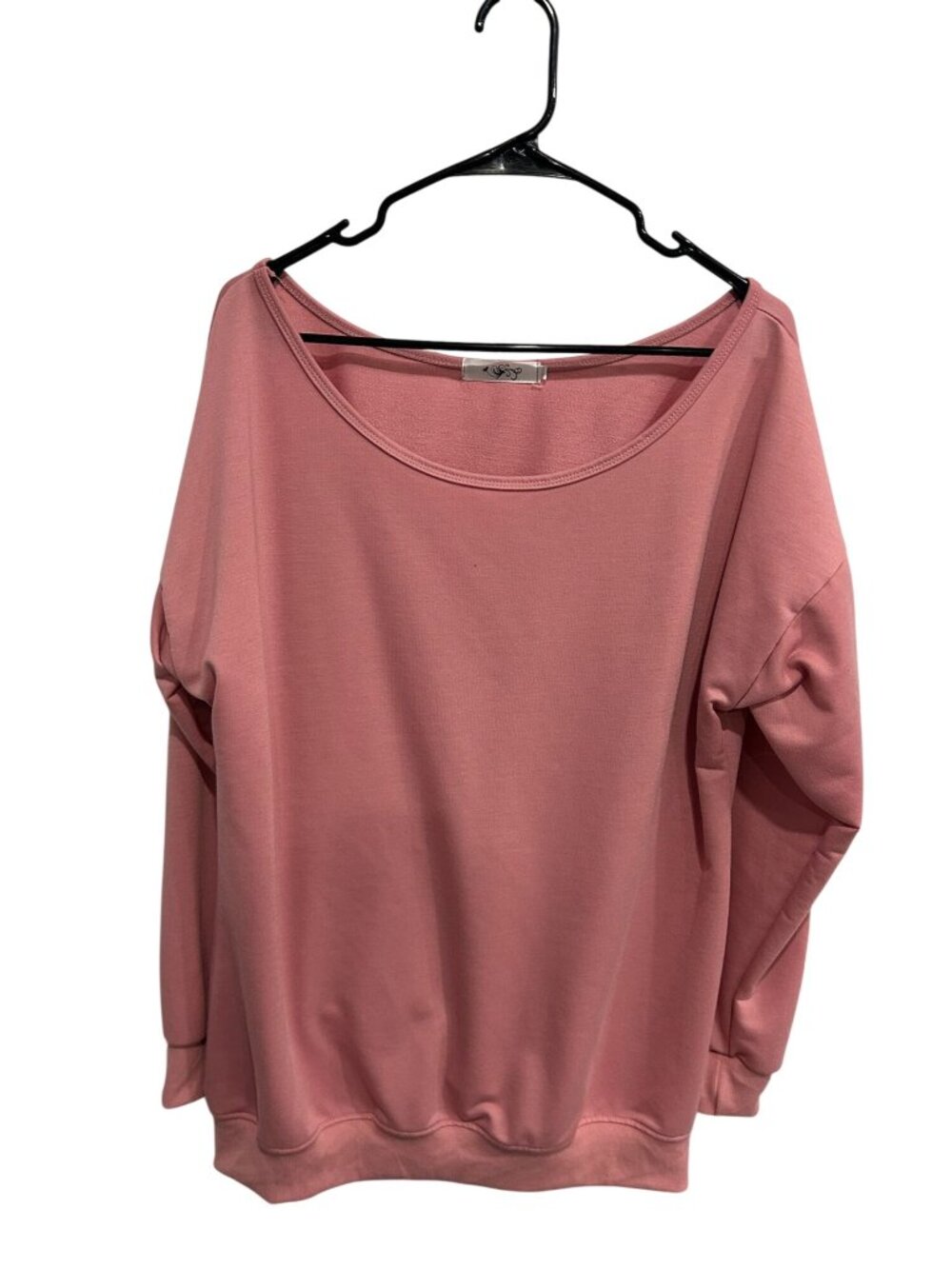 Large Loose Fit Pink Long Sleeve Scoop Neck Top Ribbed Hem Cozycore Soft Girl
